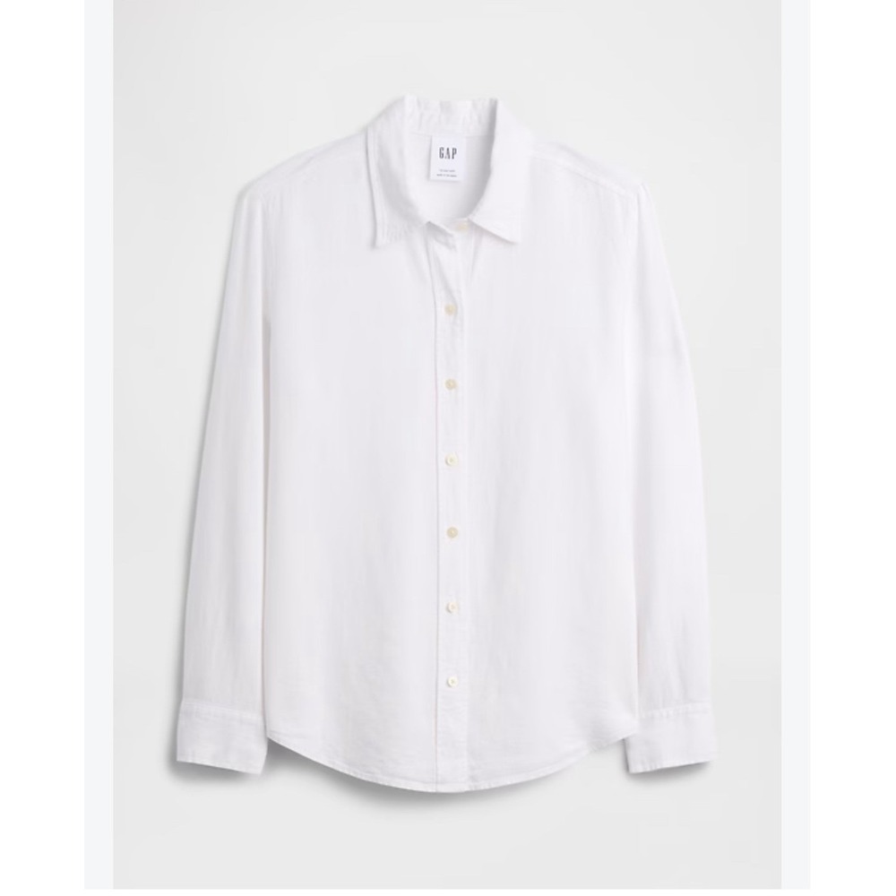 Gap The Easy Shirt Womens Medium Optic White Linen Blend Long Sleeve Button Down